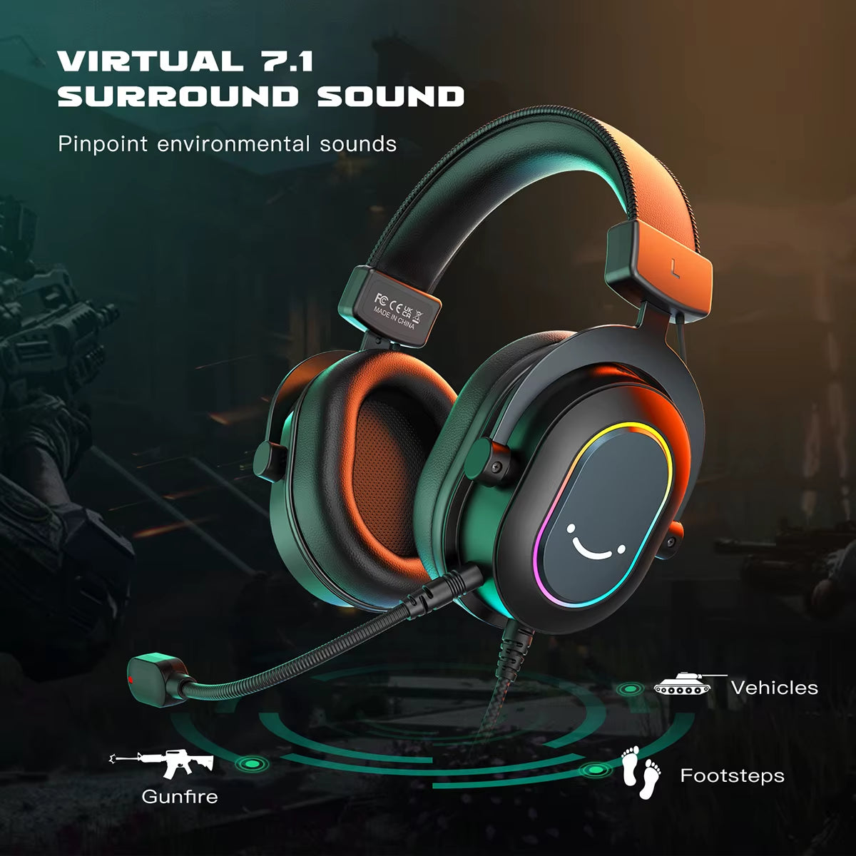 Dynamic RGB Gaming Headset with Mic Over-Ear Headphones