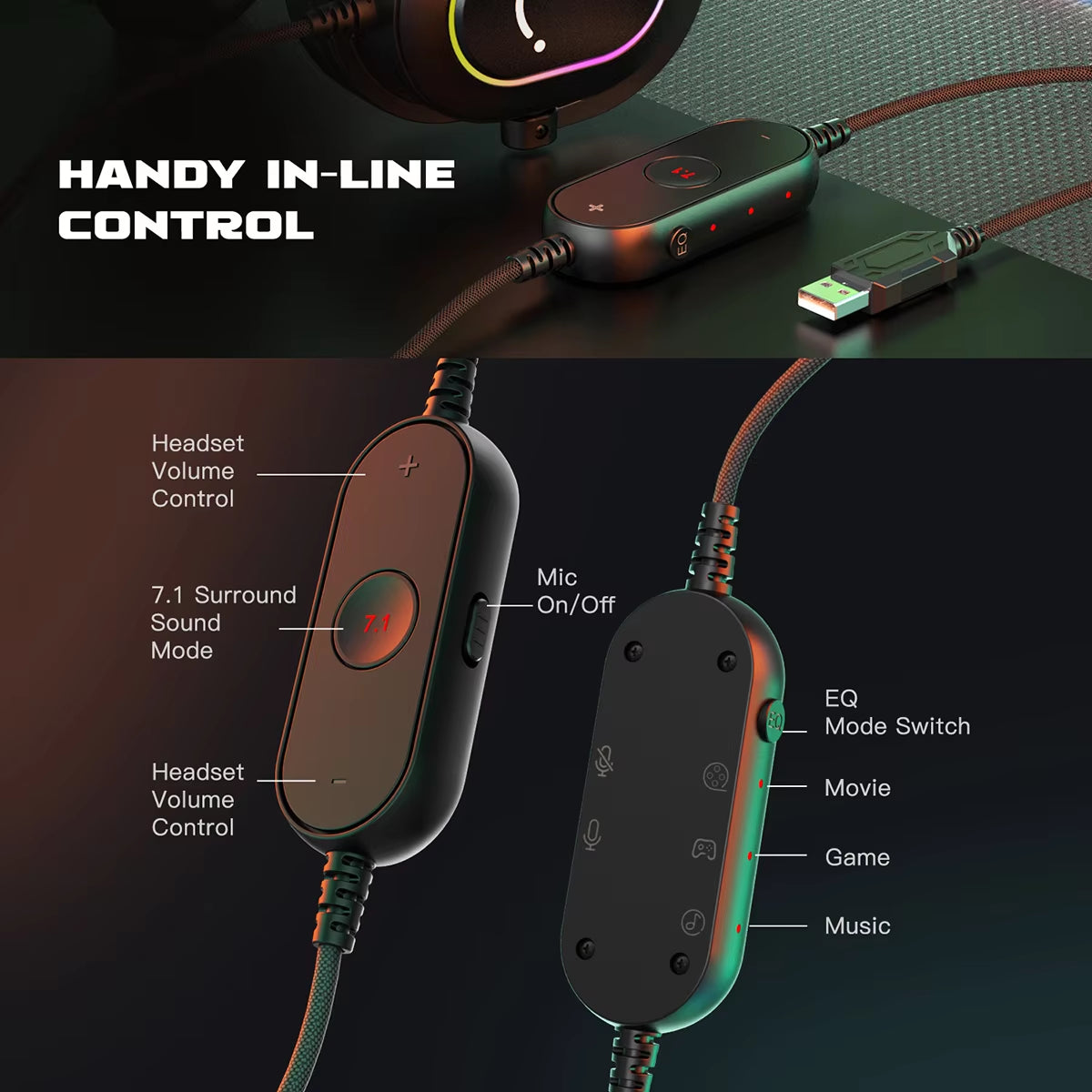 Dynamic RGB Gaming Headset with Mic Over-Ear Headphones